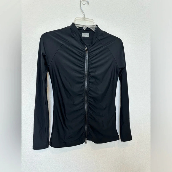 ATHLETA Black Ruched Front Zip Front Nylon Blend Jacket XS - Picture 2 of 9